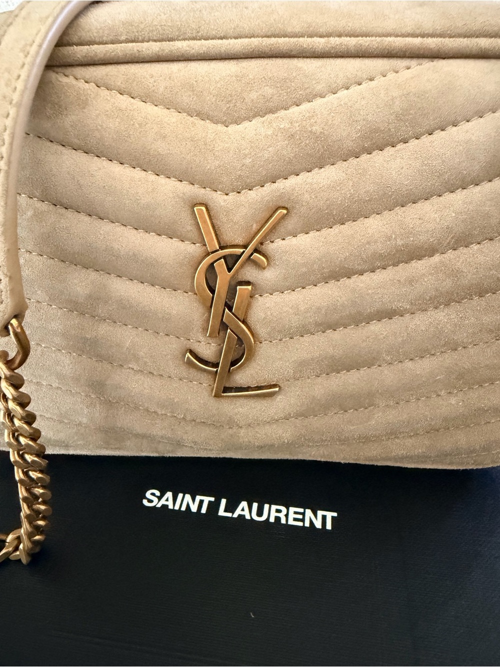 Brand new ✨Saint Laurent Beige Suede Lou Camera Bag with Gold Hardware - Picture 3 of 8